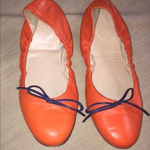 J. Crew orange leather ballet flat ties Italy